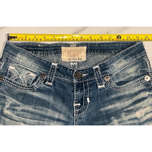 Big Star Liv Slim Bootcut Jeans Women's 27R Whiskered Vintage Denim Blue - Picture 12 of 16